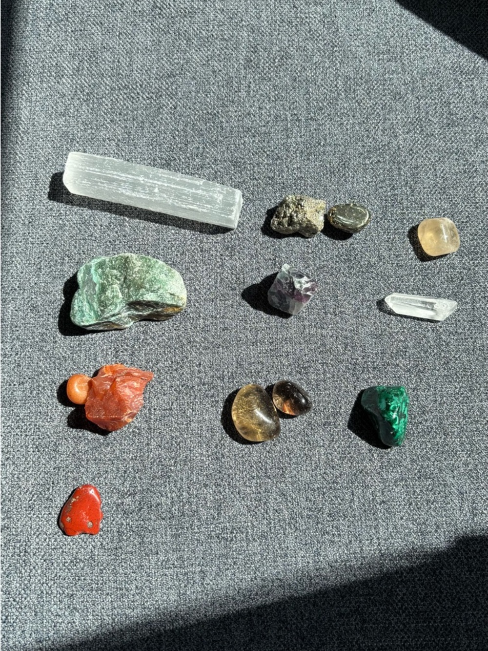 Bundle of Crystals, Amethyst, Selenite, Malachite, Carnelian